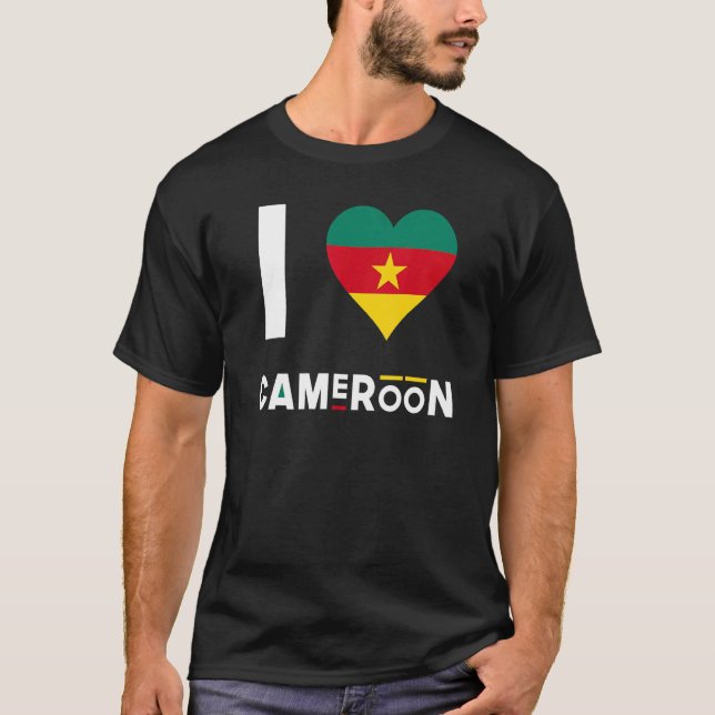 I Love Cameroon  Cameroonian Flag Heart Africa Cam T-Shirt (Front)