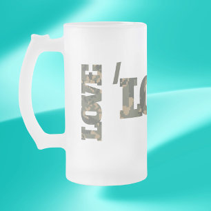 I Love Camouflage Green Brown   Frosted Glass Beer Mug