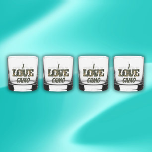 I Love Camouflage Green Brown Whiskey Glass