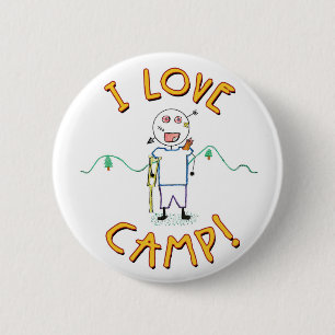 I Love Camp - Funny Kids Summer Camp Drawing 6 Cm Round Badge