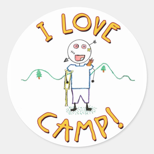 I Love Camp - Funny Kids Summer Camp Drawing Classic Round Sticker (Front)
