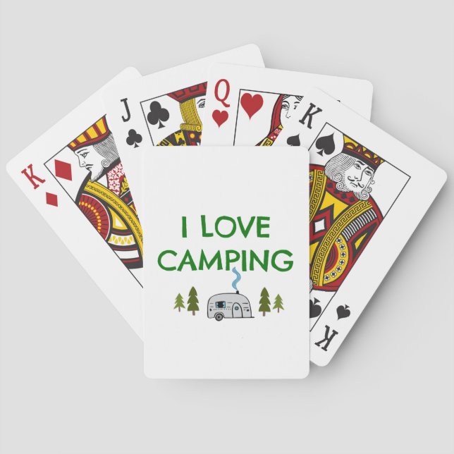 I Love Camping Camper Nature Trees Trailer Playing Cards (Back)