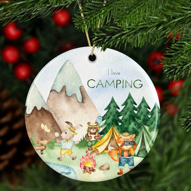 I Love Camping Woodland Animal Kids Christmas Ceramic Tree Decoration (Creator Uploaded)