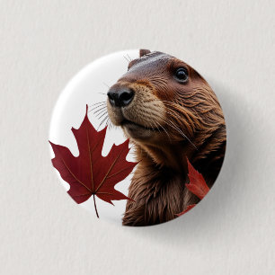 I Love Canada - Canadian Beaver with Leaf 3 Cm Round Badge