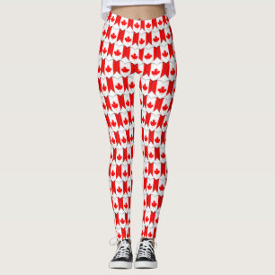 I Love Canada Canadian Flag Maple Leaf Hearts Cute Leggings