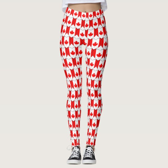 I Love Canada Canadian Flag Maple Leaf Hearts Cute Leggings (Front)