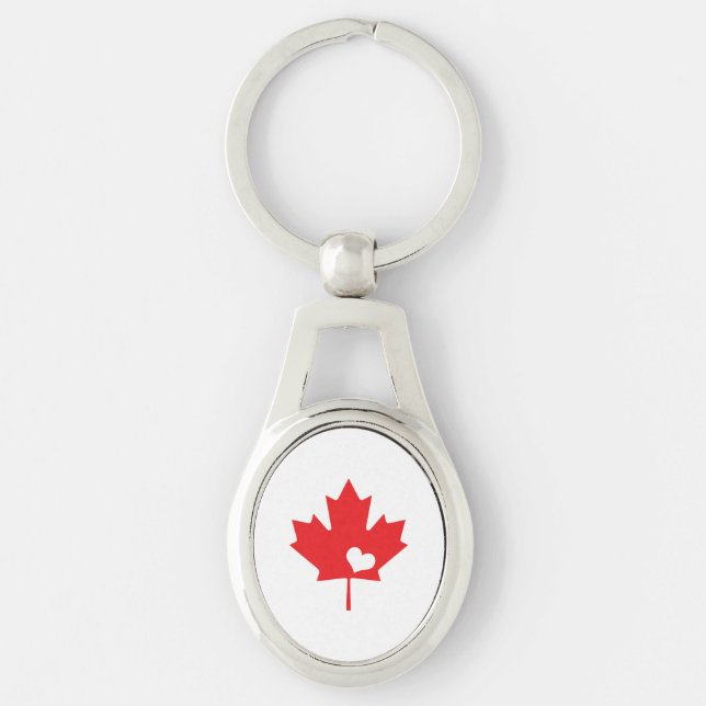 I Love Canada - Canadian Pride Maple Leaf Heart Key Ring (Front)