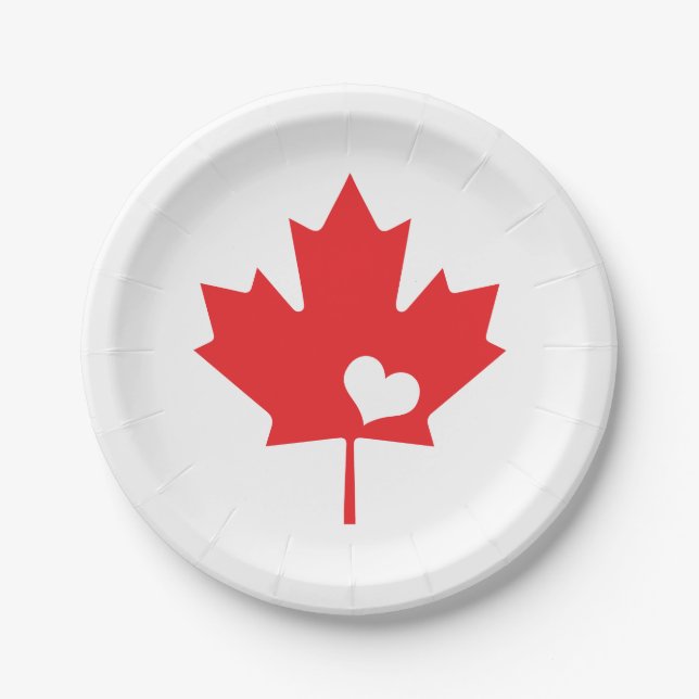 I Love Canada - Canadian Pride Maple Leaf Heart Paper Plate (Front)