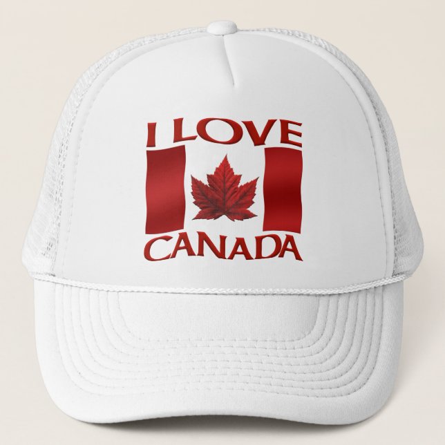 I Love Canada Flag Trucker Hat Canada Souvenir Cap (Front)