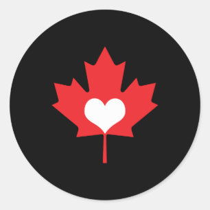 I Love Canada Heart and Maple Leaf Classic Round Sticker