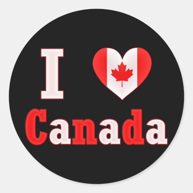 I Love Canada Maple Leaf Heart Classic Round Sticker (Front)