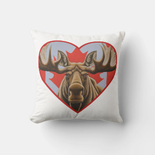 I Love Canada -Proud Canadian Moose and Maple Leaf Cushion