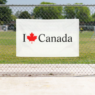 I Love Canada typography with red maple leaf Banner