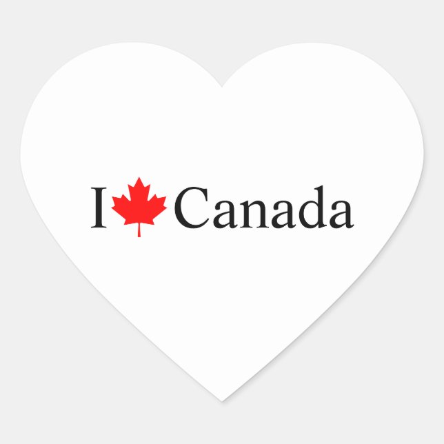 I Love Canada typography with red maple leaf Heart Sticker (Front)