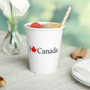 I Love Canada typography with red maple leaf Paper Cups