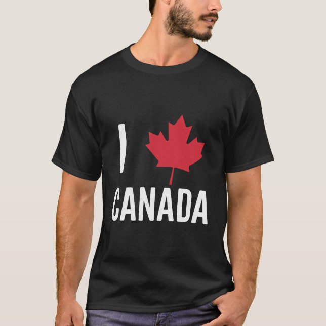 I Love Canada With Red Maple Leaf Heart Tee Shirt (Front)