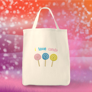I Love Candy cute colourful 3D lollipop Tote Bag