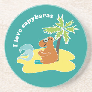 I Love Capybaras Tropical Beach Art Coaster