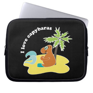 I Love Capybaras Tropical Beach Art Laptop Sleeve