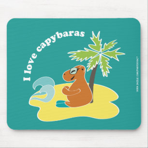 I Love Capybaras Tropical Beach Art Mouse Mat
