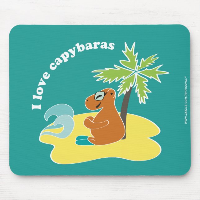 I Love Capybaras Tropical Beach Art Mouse Mat (Front)