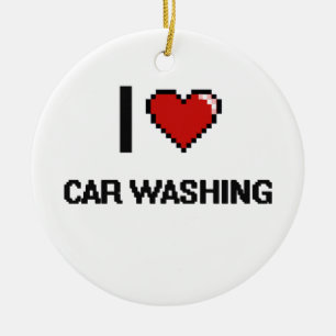 I Love Car Washing Digital Retro Design Ceramic Tree Decoration