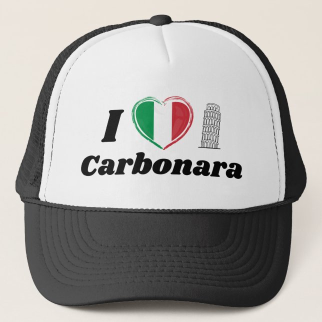 I Love Carbonara Italian Heart Flag Trucker Hat (Front)