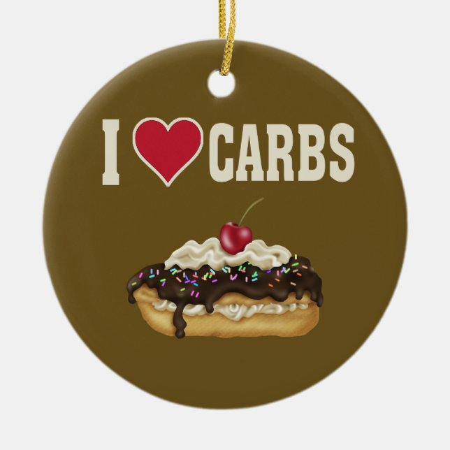 I Love Carbs Ceramic Tree Decoration (Front)