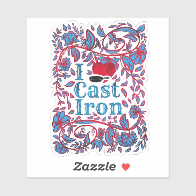I Love Cast Iron Skillet Floral Sticker (Sheet)
