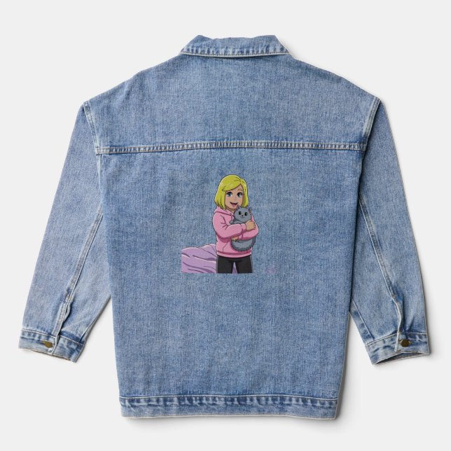 I love cat denim jacket (Back)