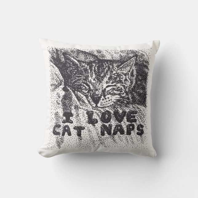 I Love Cat Naps, cat sleeping Cushion (Front)