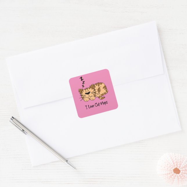 I Love Cat Naps, Square Sticker (Envelope)