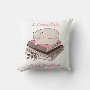 I Love Cats and a Good Book Cushion