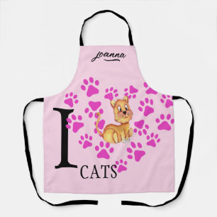 I Love Cats Apron - Pink Heart Paws Design