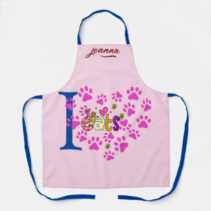 I Love Cats Apron - Pink Heart & Paws Print