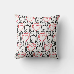 I Love Cats! - Black and Red Outlines on White Cushion
