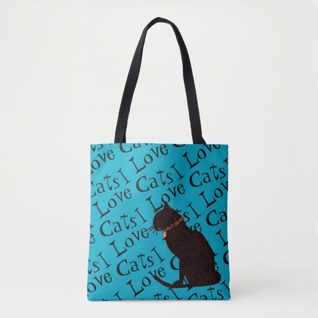 I Love Cats Blue Graphic Tote Bag (Front)