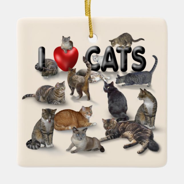 I Love Cats Ceramic Ornament (Front)