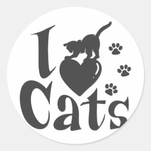 I love cats - Choose background colour Classic Round Sticker