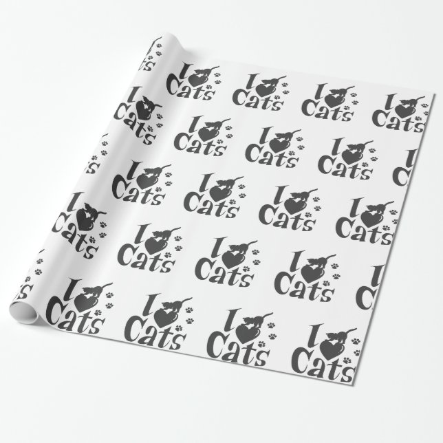 I love cats - Choose background colour Wrapping Paper (Unrolled)