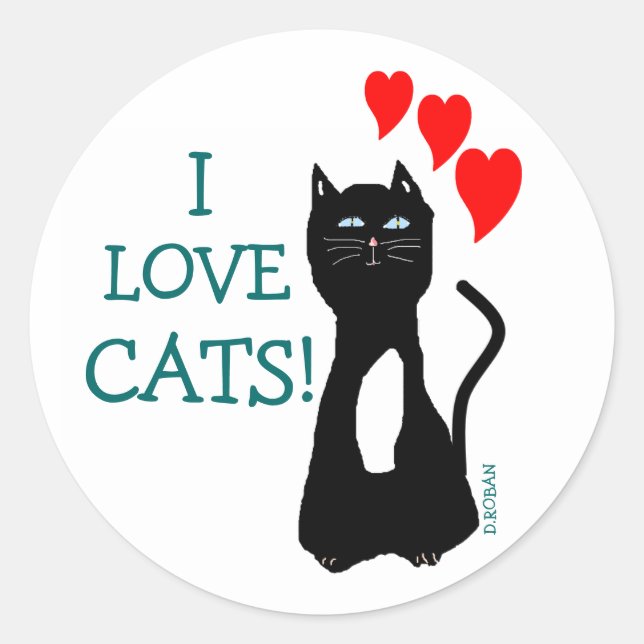I Love Cats! Classic Round Sticker (Front)