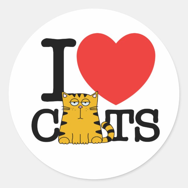 I Love Cats Classic Round Sticker (Front)