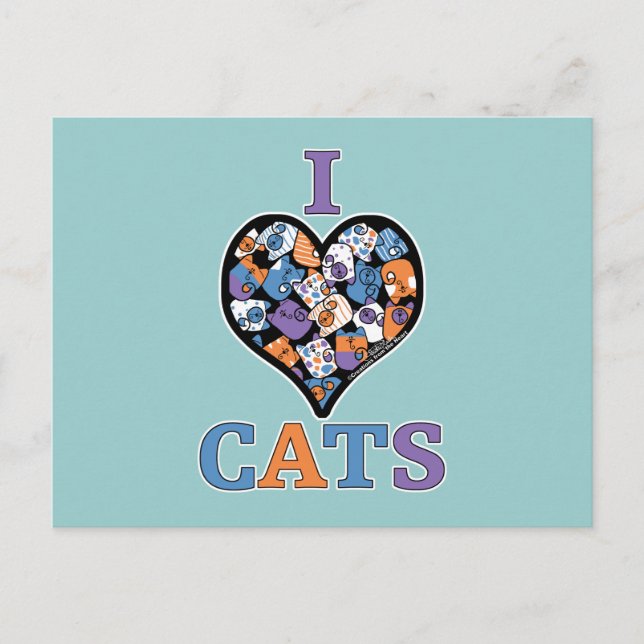 I Love Cats - Collage Heart Postcard (Front)
