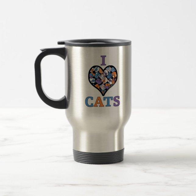 I Love Cats - Collage Heart Travel Mug (Left)