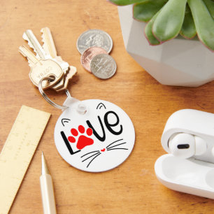 I Love Cats Graphic with Whiskers and Ears Key Ring