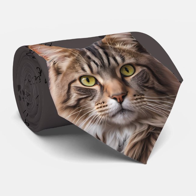 I Love Cats Grey Tabby Cat Neck Tie (Rolled)