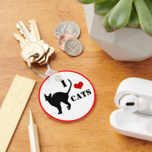 I love Cats & Heart with Black Cat, Kitten Key Ring