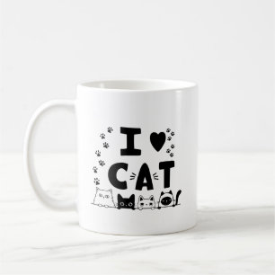 I Love Cats Mug – Cute Cat Print Coffee Cup – Gift