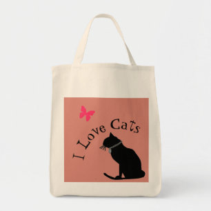  I Love Cats Pink And White  Graphic Tote Bag