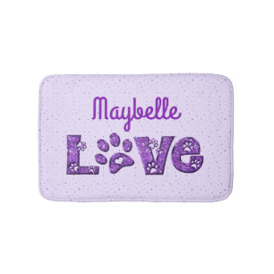 I love cats - purple glitter - bath mat